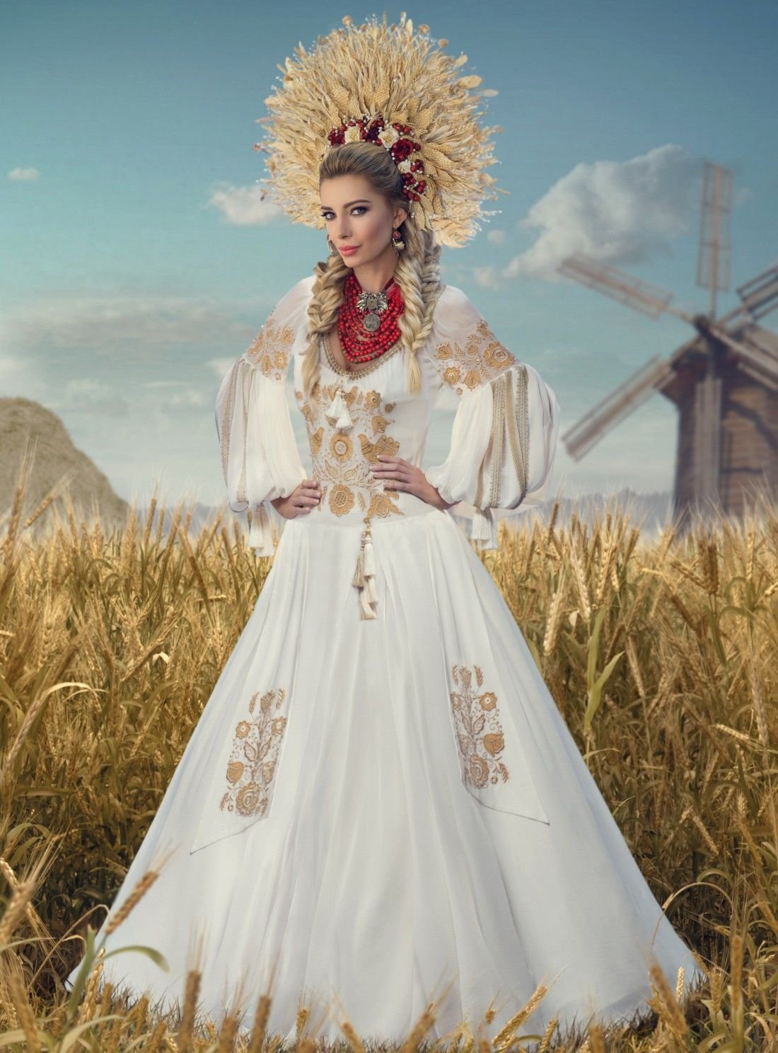 Современные свадебные платья в русском стиле (56 фото)