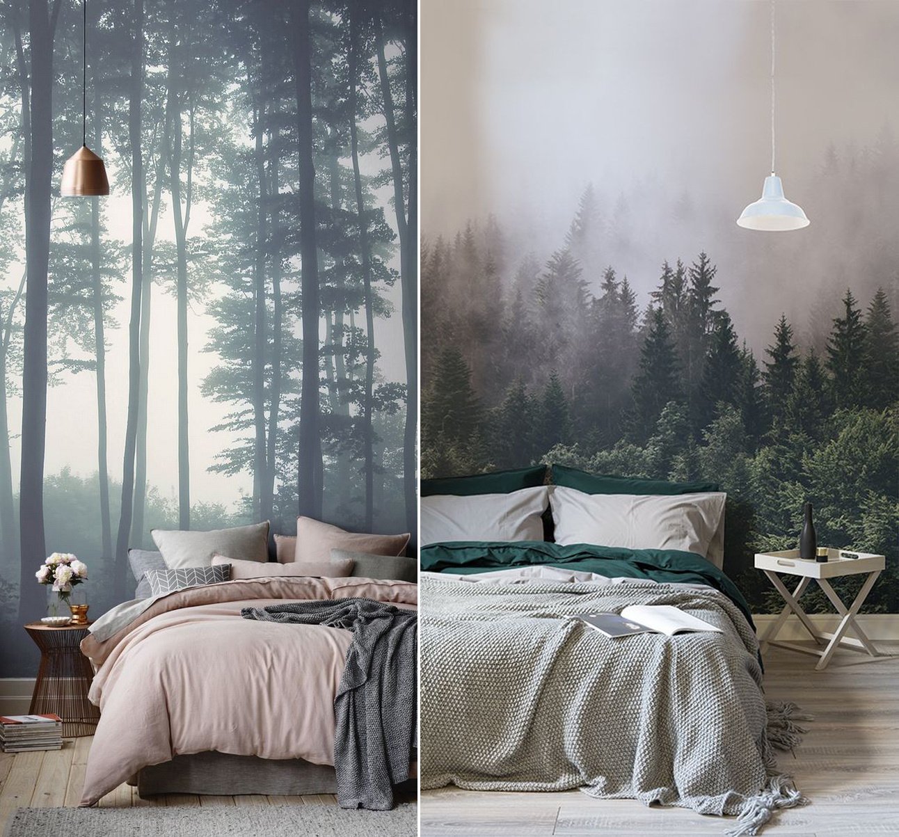 Флес. Фреска туманный лес Аффреско. Фреска лес в тумане Аффреско. Фотообои в спальню. Спальня в стиле леса.