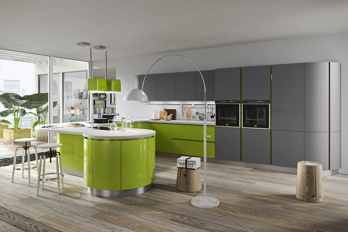 Кухня в серо зеленом цвете дизайн фото