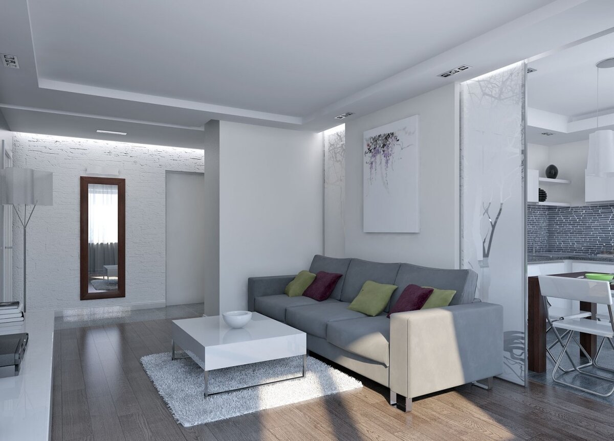 белый интерьер однокомнатной квартиры