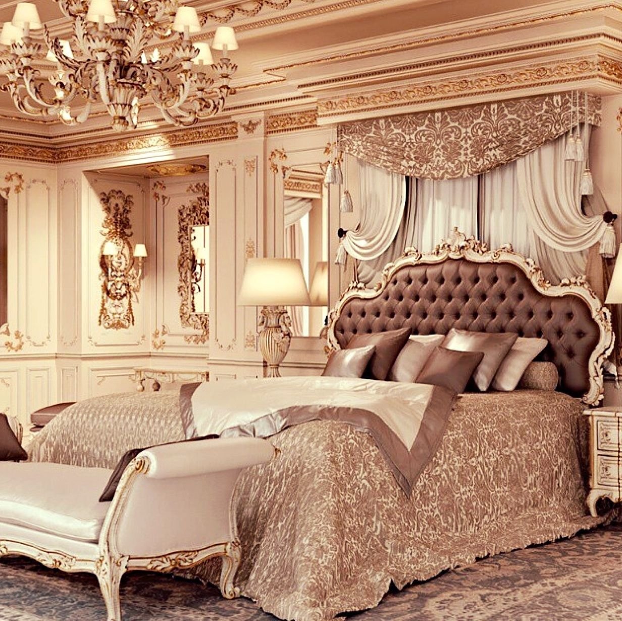Luxury full. Спальня Барокко Люкс. Спальня в стиле лакшери. Королевский стиль Ампир. Роскошная спальня.