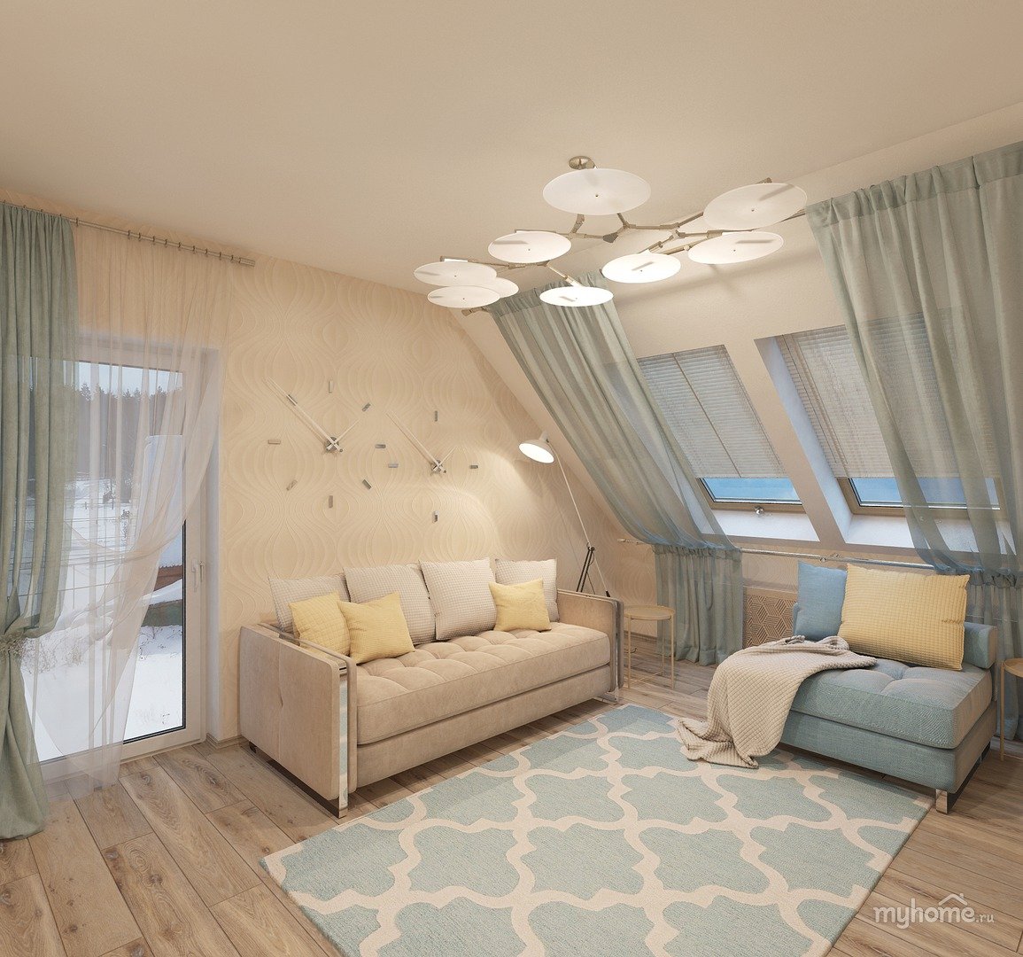 Дизайн комнаты для гостей в частном доме с диваном
