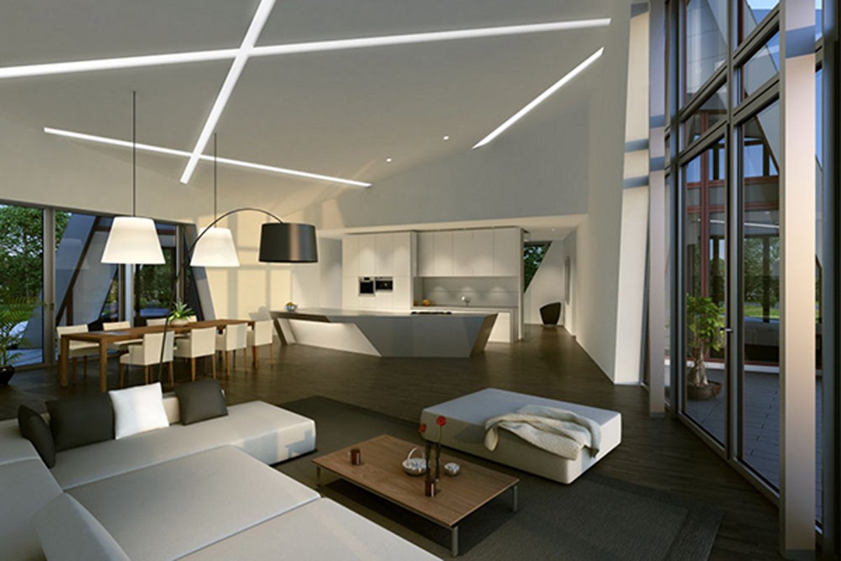 Потолки хай. Вилла Либескинда. Villa, Daniel Libeskind. Потолок в стиле Зайтек. Потолок в стиле Хай тек.