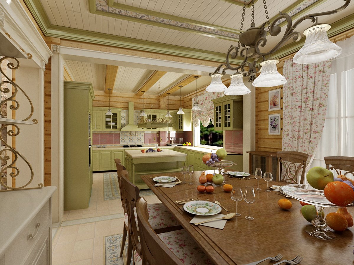 кухня столовая в стиле прованс в загородном доме