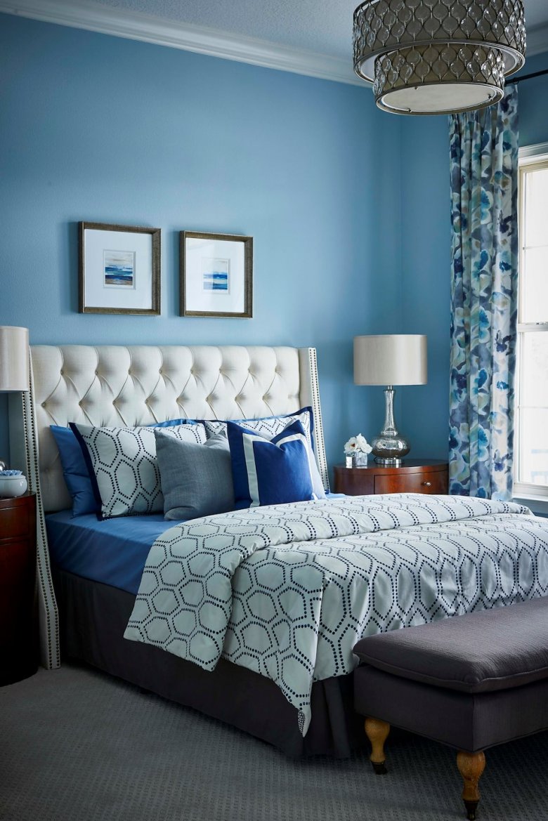 Спальня в серо синих тонах (63 фото)