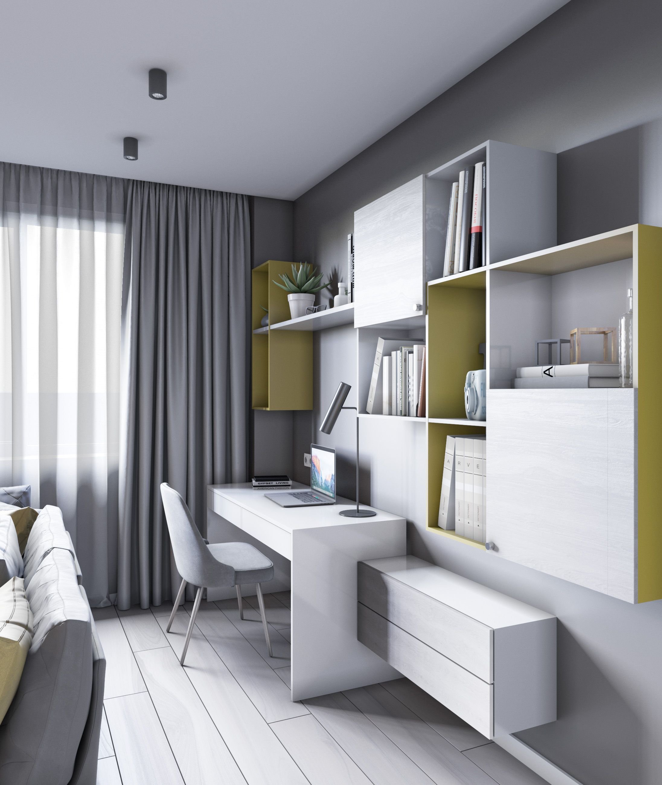Дизайн комнаты для девушки подростка в современном стиле с диваном