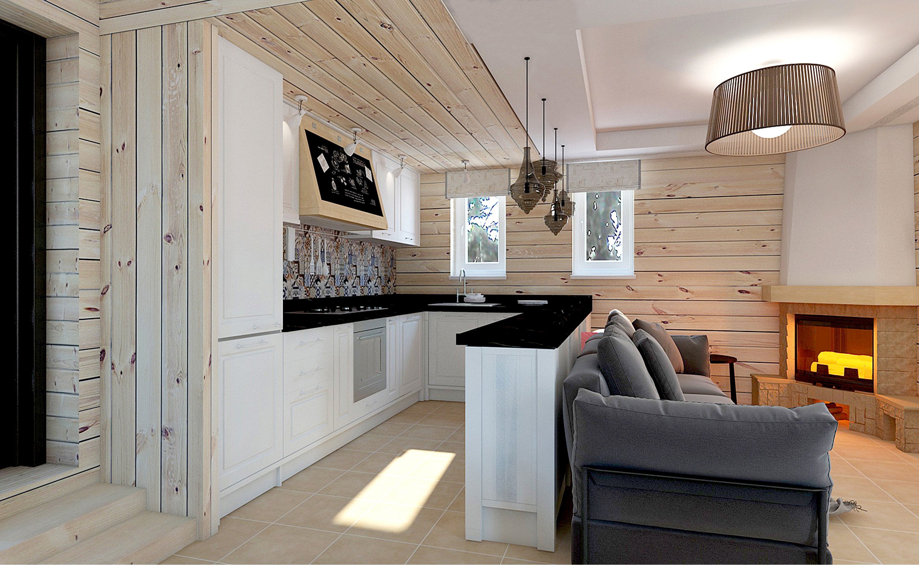 Дизайн кухни в деревянном доме с печкой