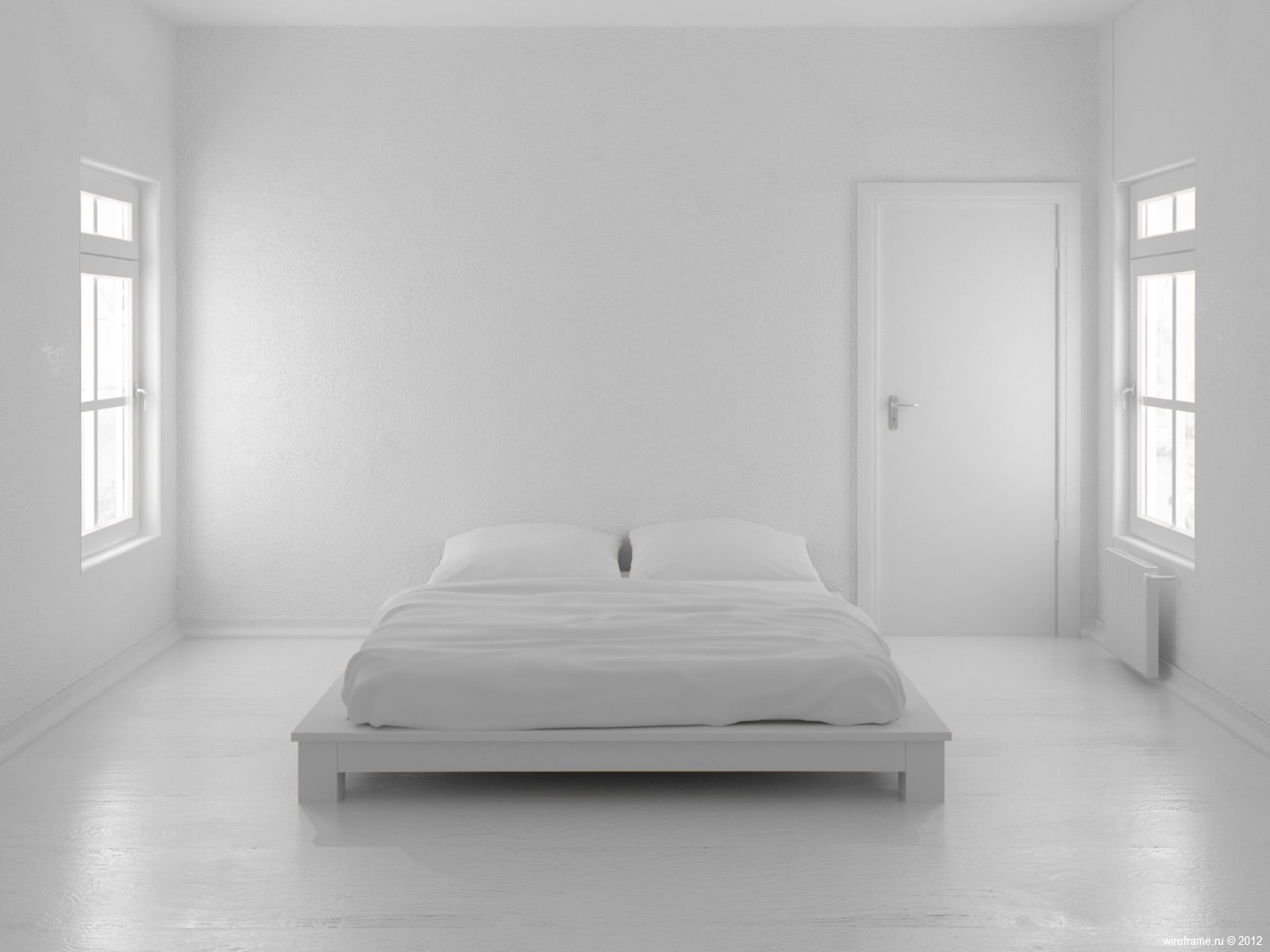 белая стена белая кровать