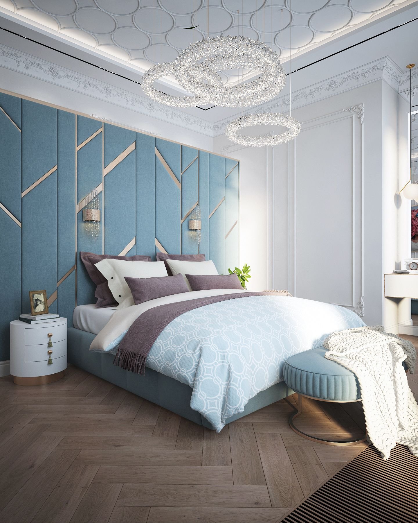 спальня в синих тонах в современном стиле