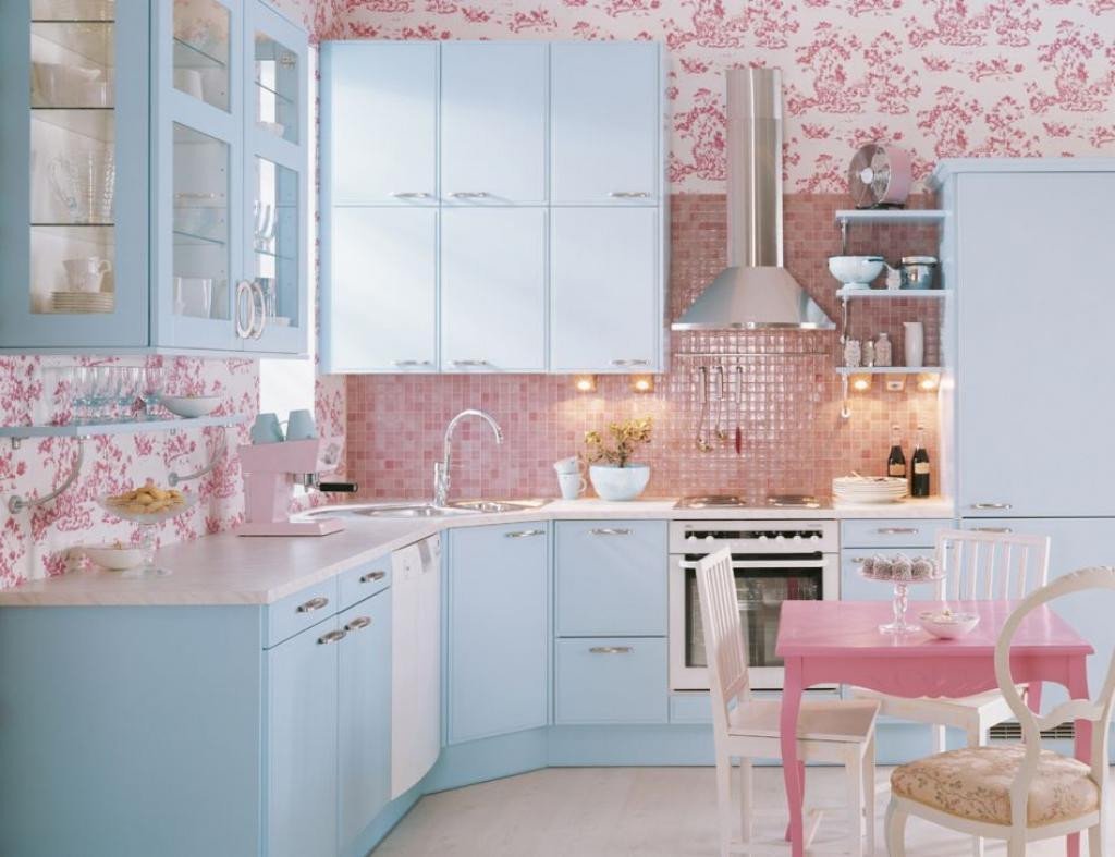 серо розовый дизайн кухни