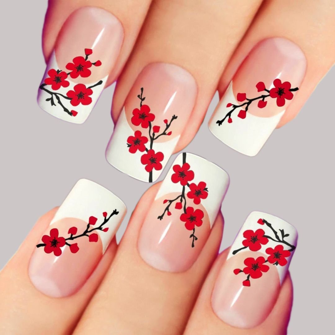 Простые цветочки на ногтях