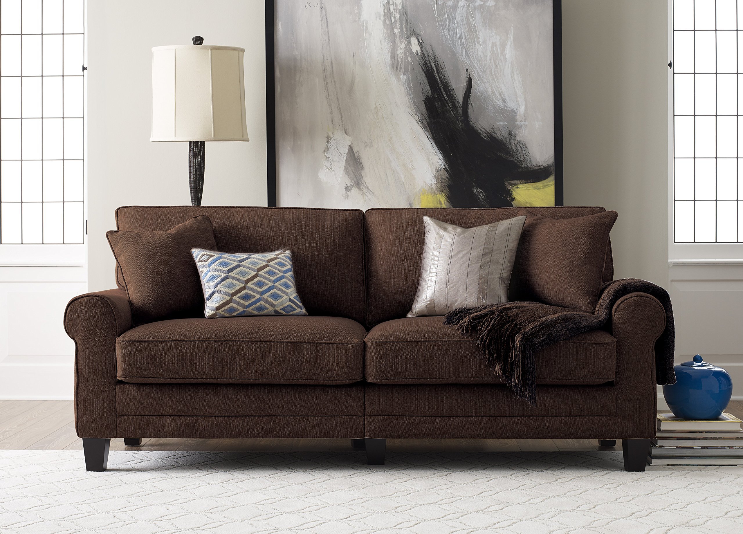 диван угловой коричневый с подушками