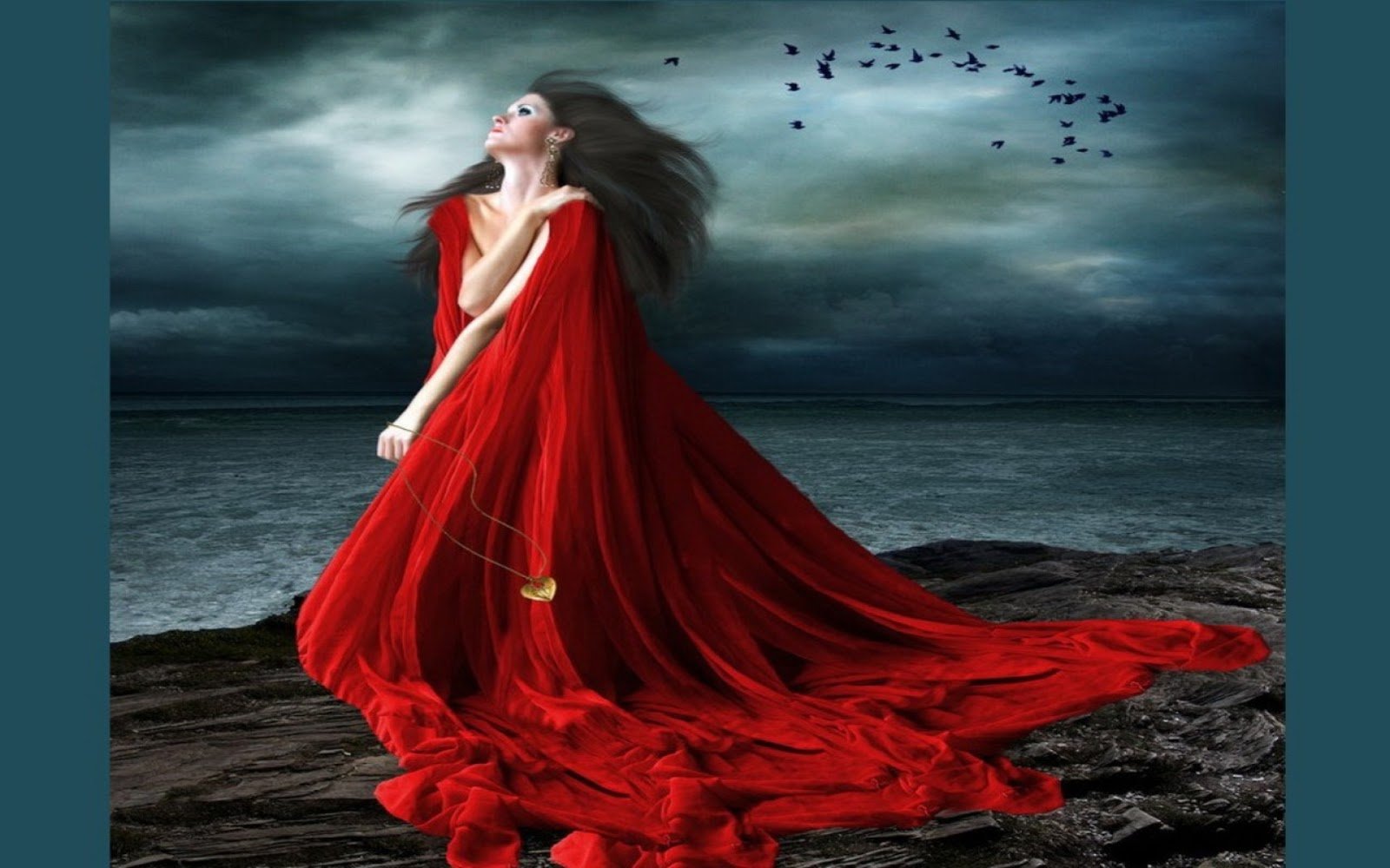 Женщина в длинном Красном платье