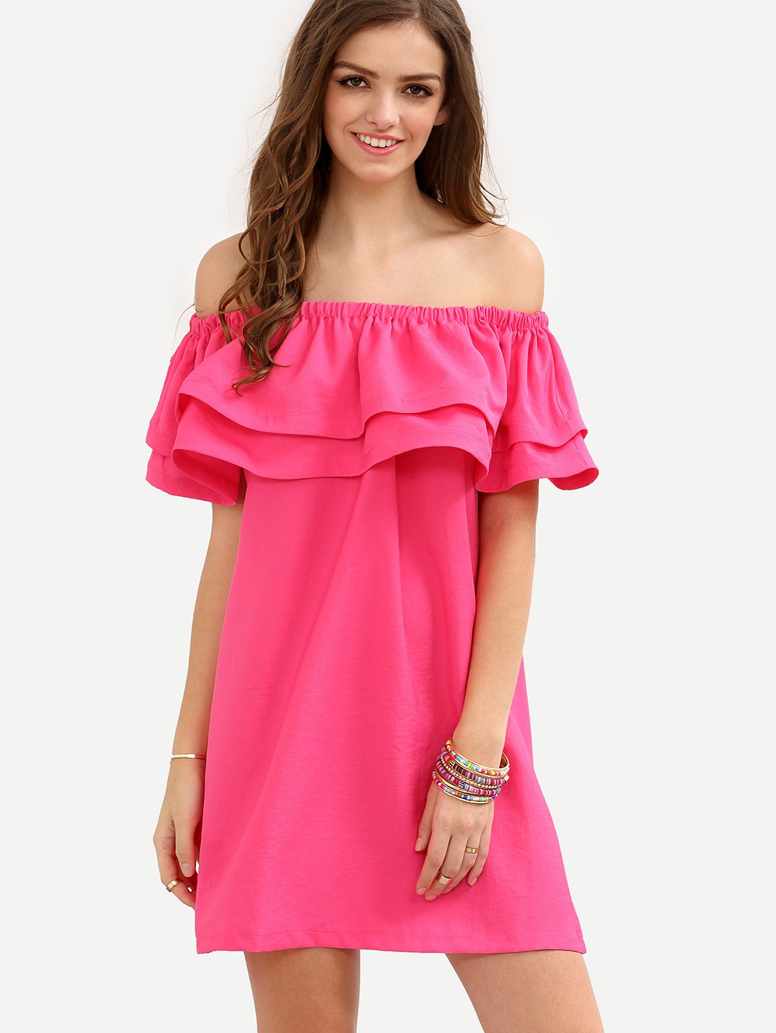 Рюша на плечо. Платье розовое. Платье с воланами. Летнее платье с воланами. Розовое летнее платье.