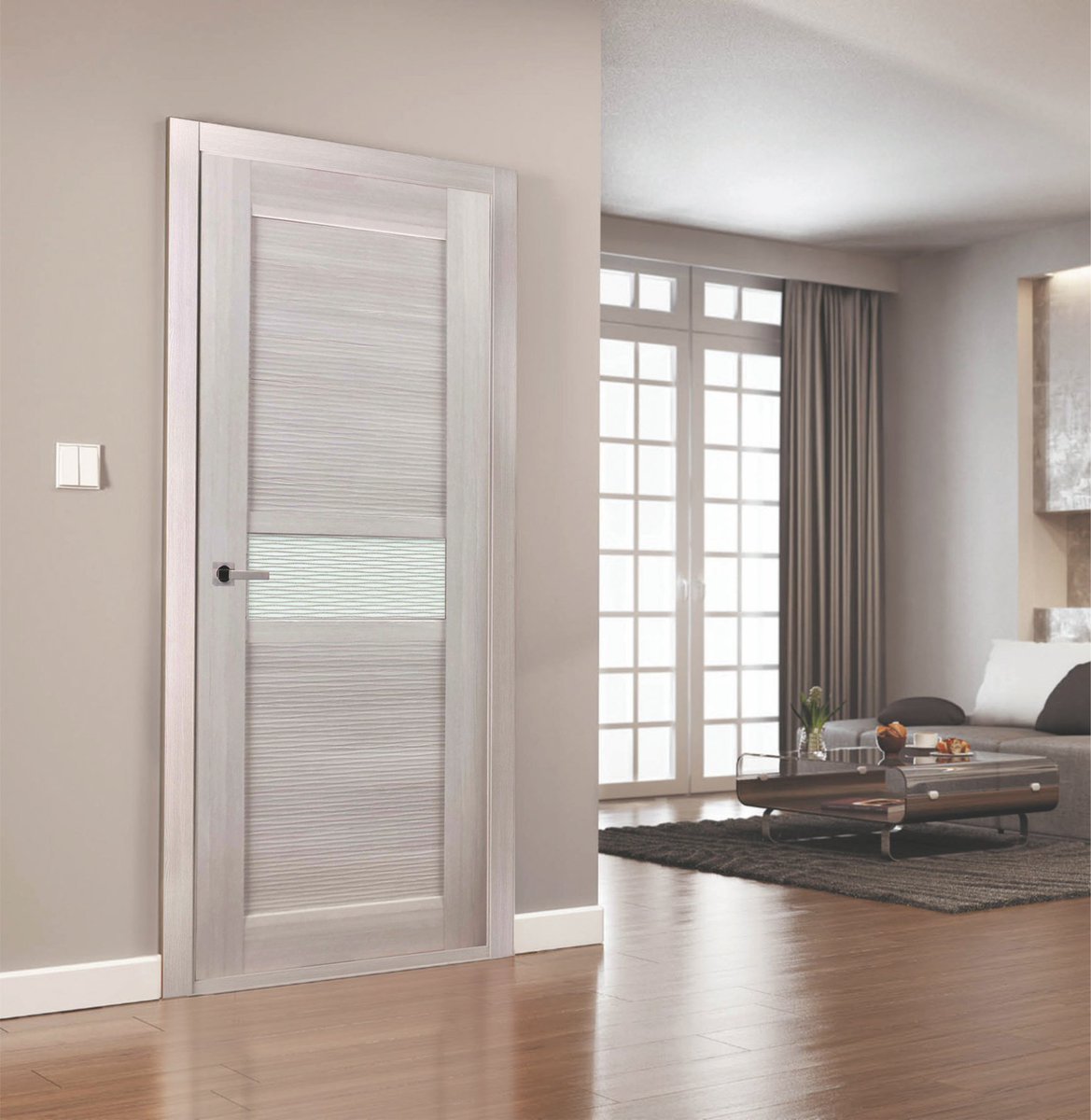 двери в интерьере квартиры в современном стиле со светлым полом