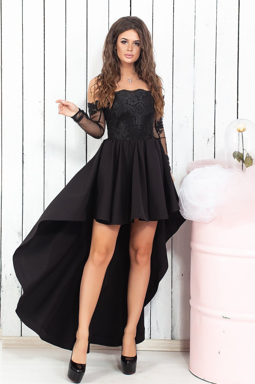 Как называется платье с юбкой. Черное платье со шлейфом. Платье вечернее короткое. Латье с переди короткое с зади длинное.
