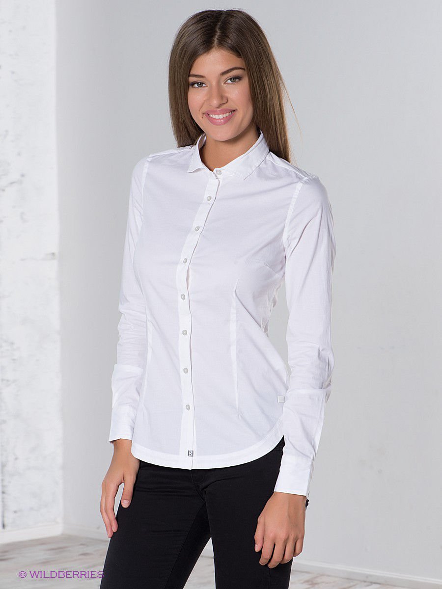 Женская классическая рубашка белая с длинным рукавом
