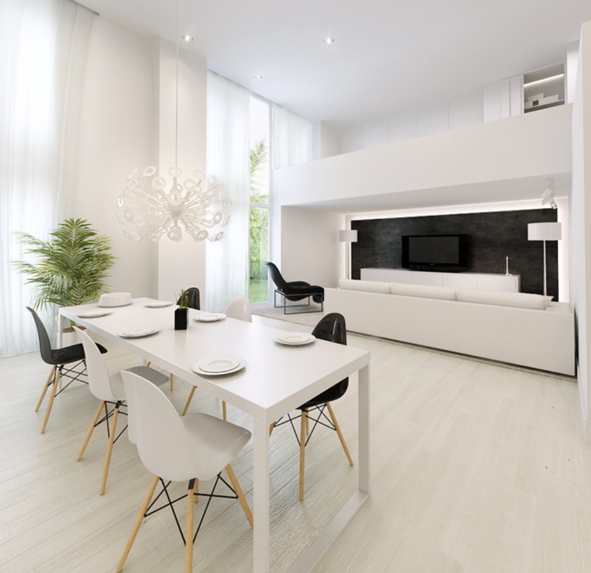 Дизайн белой кухни гостиной
