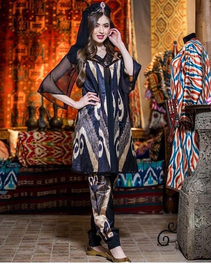 Узбекские платья со штанами фото с узором восточный