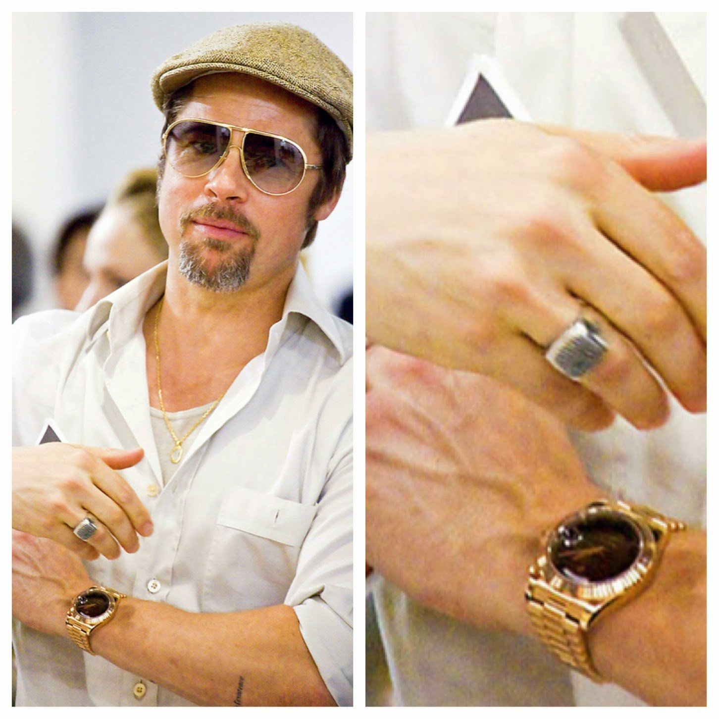 На какой руке пальце носят печатку. Rolex Брэд Питт. Брэд Питт браслеты. Кольцо Брэд Питт. Брэд Питт украшения.