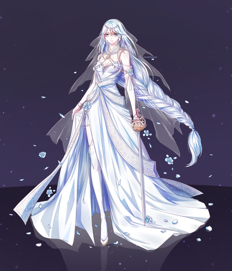 Богиня с белыми волосами арт. Эльфийка в платье. White godness