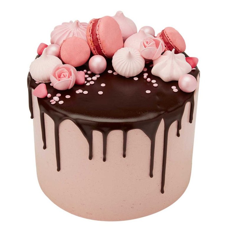 Розовый торт с шоколадными подтеками