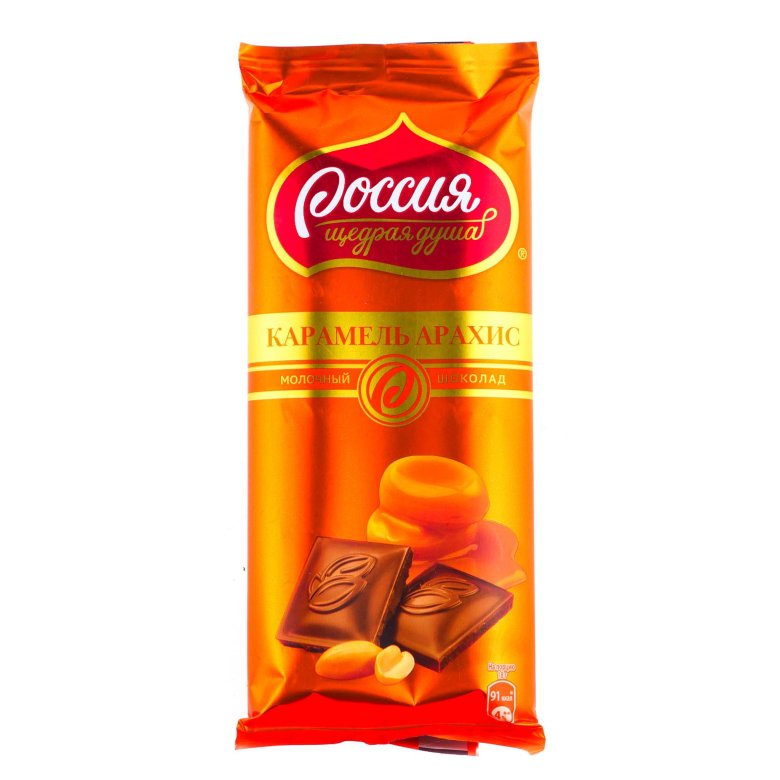 Шоколад Россия карамель/арахис 90 гр