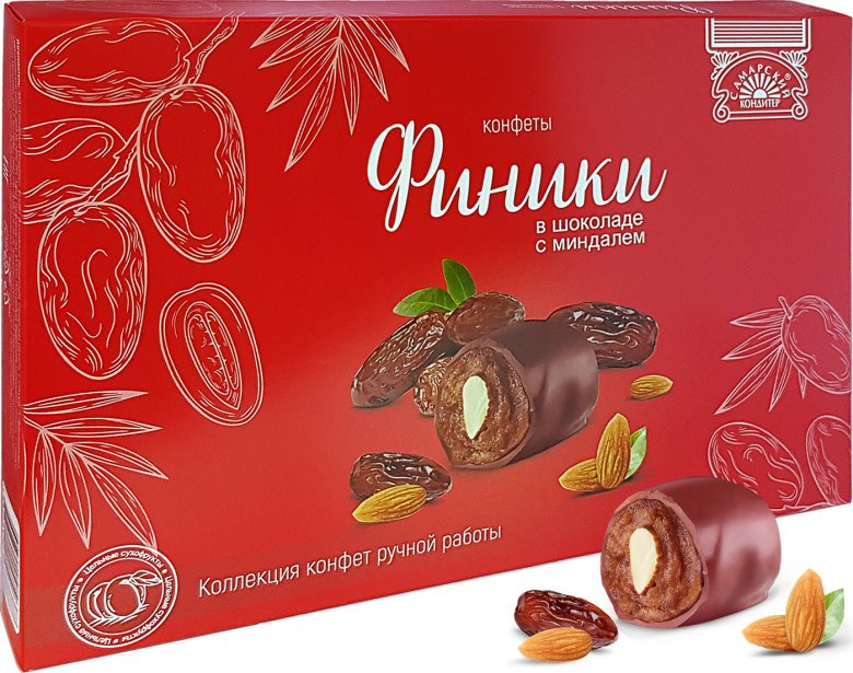 Конфеты финики в шоколаде с миндалем