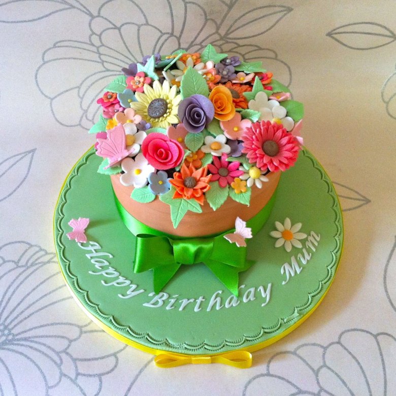 Детский торт горшочек с цветами