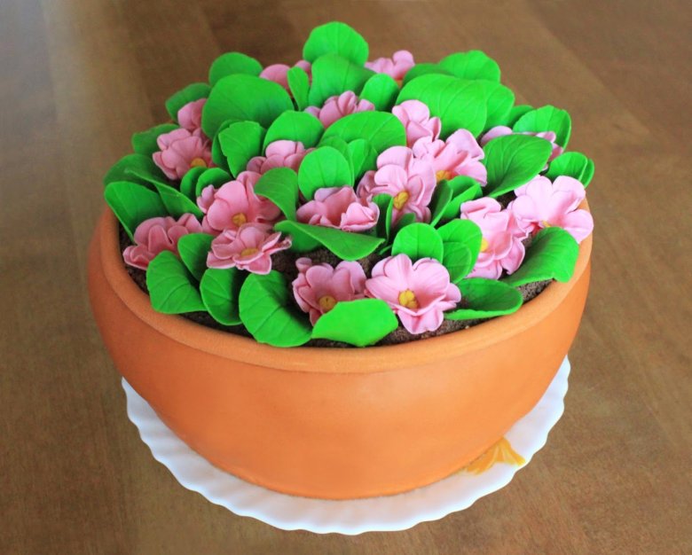 Торт горшок с цветами из мастики
