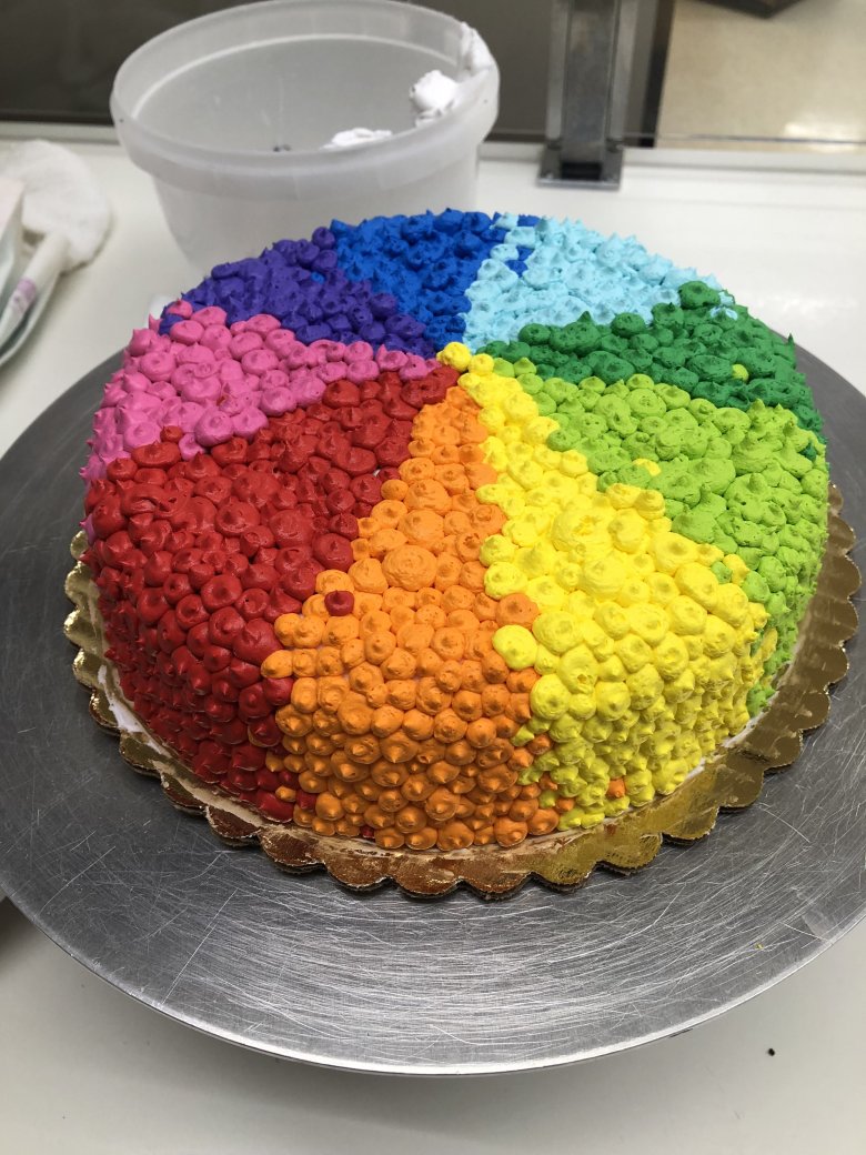 Украшение торта с разноцветными коржами