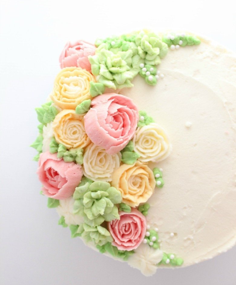Декор торта розами из крема