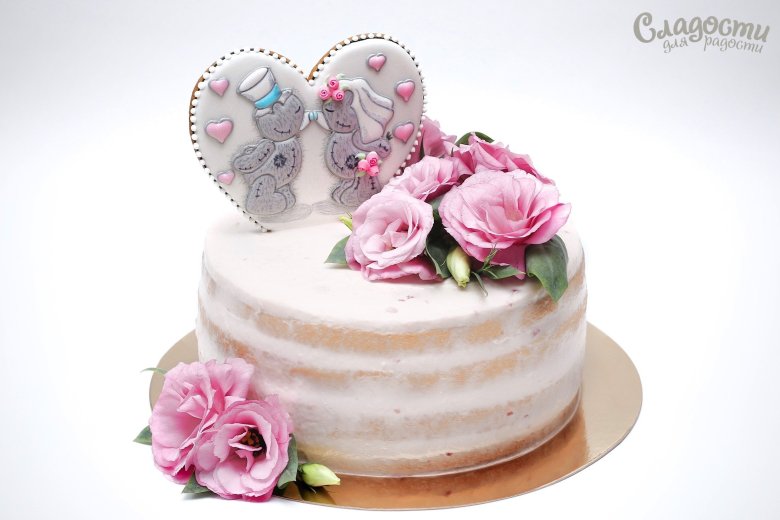 Свадебный торт одноярусный с надписью