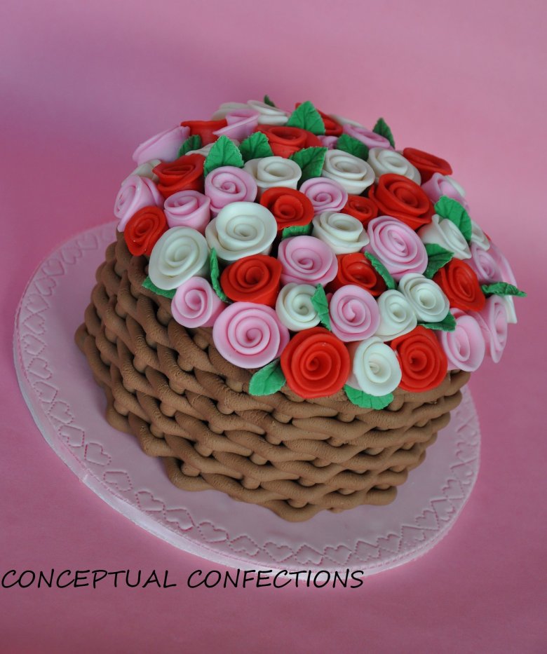 Торт корзина с розами из мастики