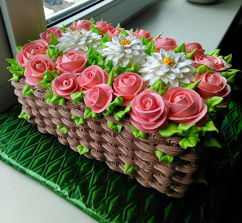 Прямоугольный торт корзина с цветами