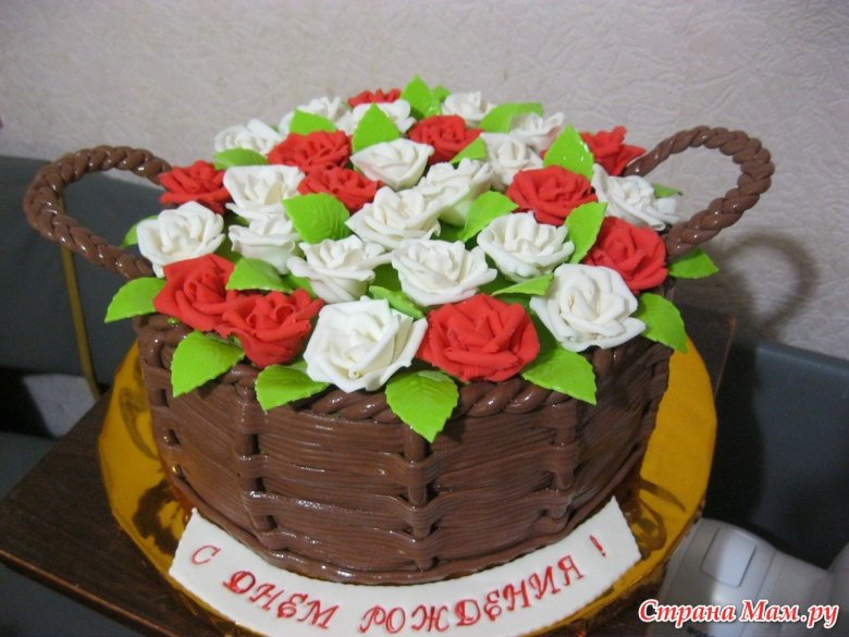 Торт корзина с цветами из мастики