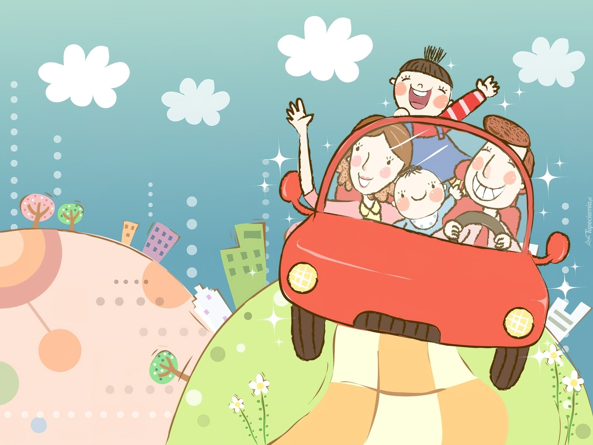 Семейное путешествие на машине иллюстрация