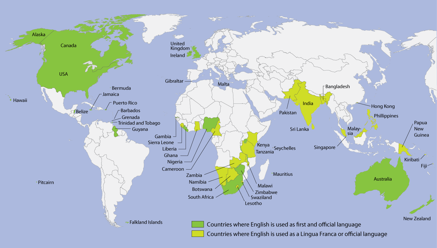 Карта англоговорящих стран для детей на английском