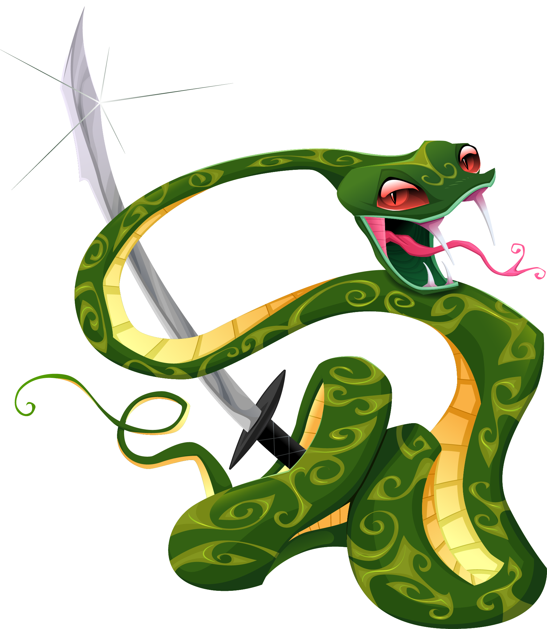 Зеленый змей. Веселая змея. Змея мультяшная. Стилизованная змея.