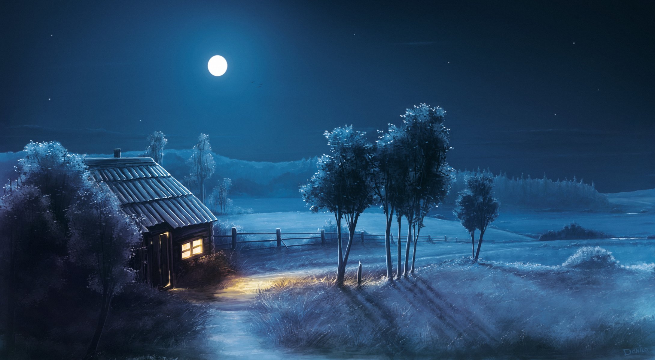 Зима Луна деревня