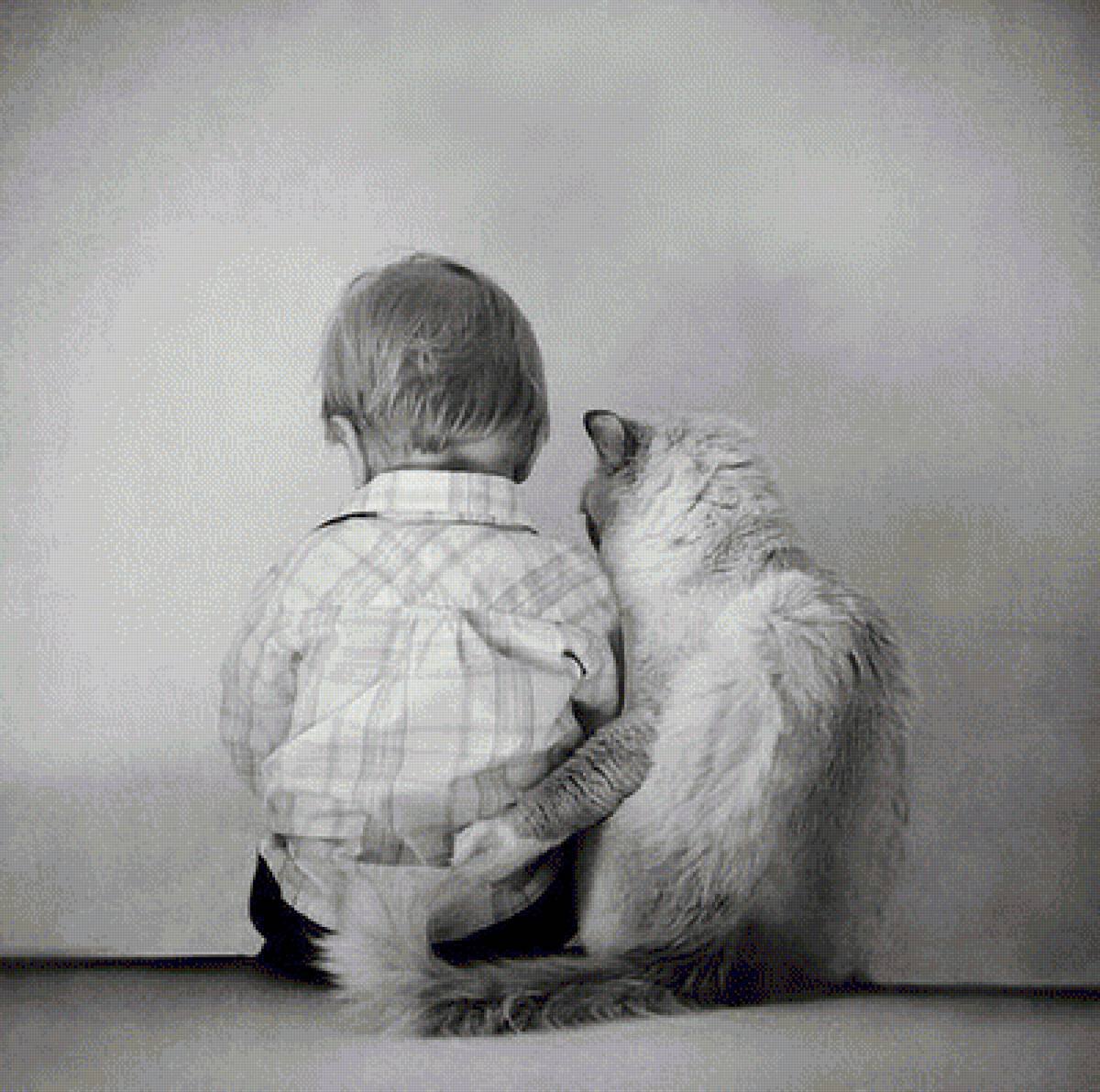Будем просто дружить. Мальчик обнимает кота. Обнимашки людей. Поддержка в трудную минуту. Объятия животных.