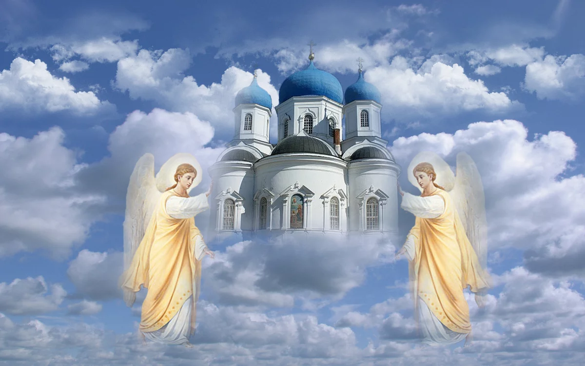 Небесный храм. Небесные ангелы. Церковная тематика. Храмы Божьи на небе. Ангелхрани рф