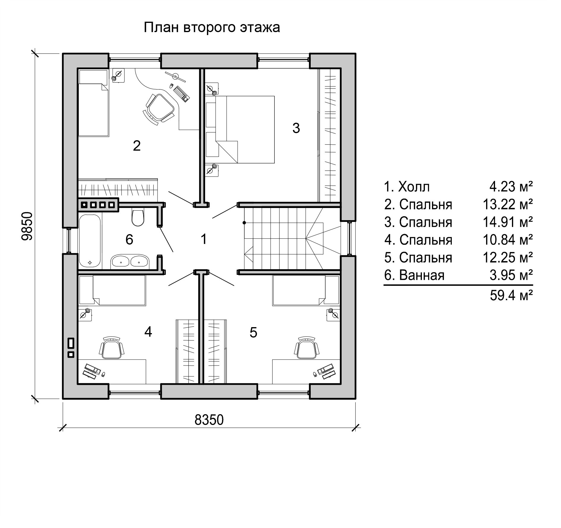 6х8 планировка двухэтажного 4 спальни