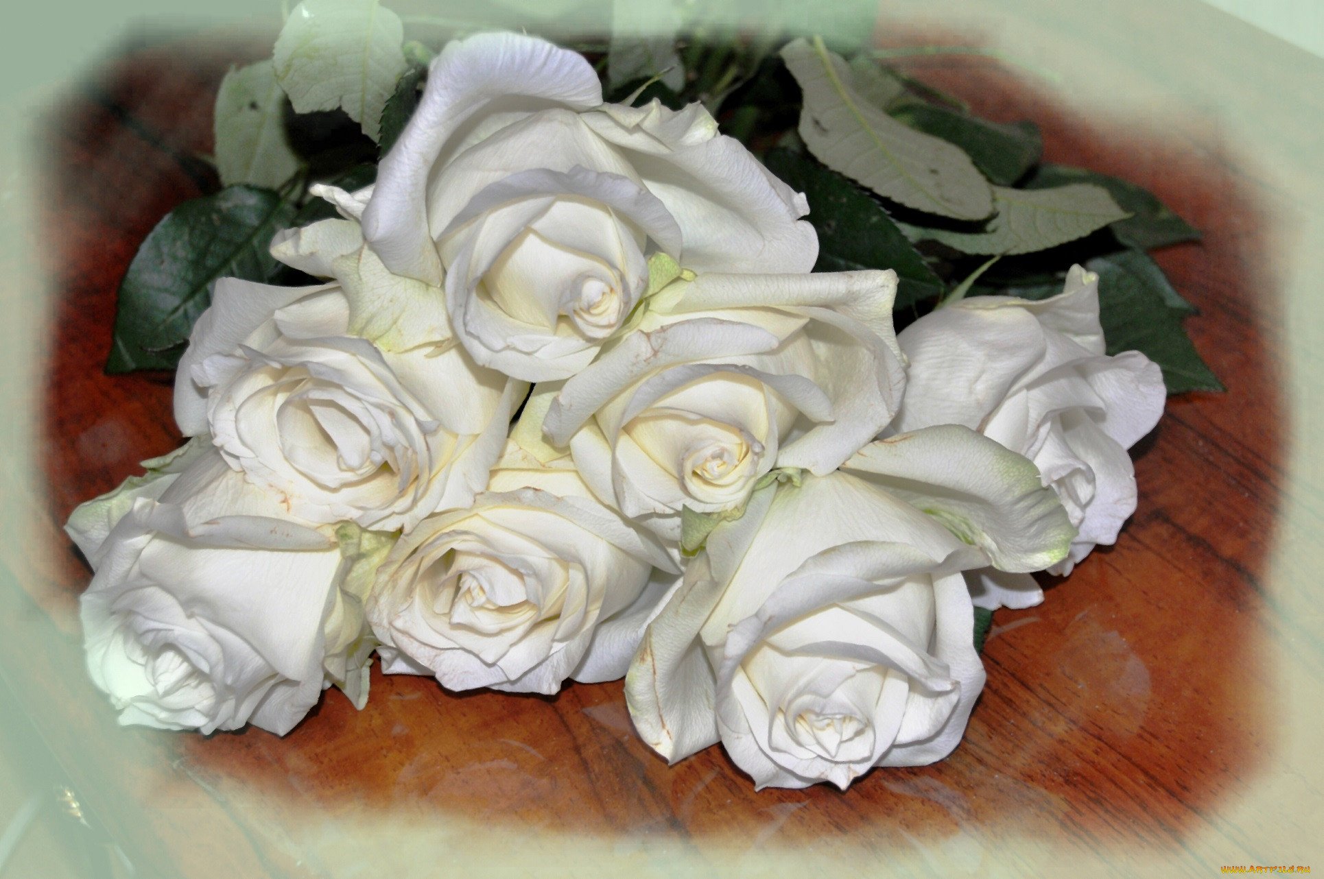 Фото букет из белых роз на кровати