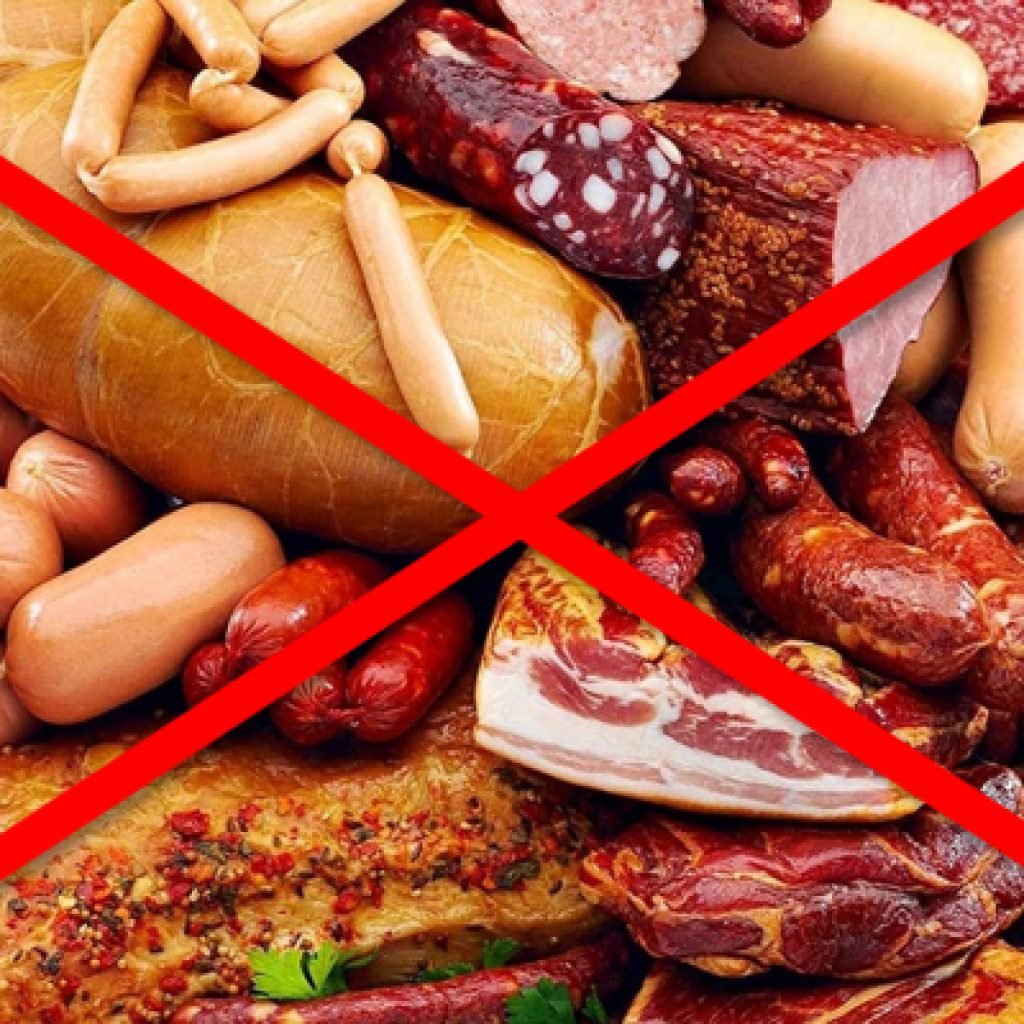 Копченой пищи. Мясные продукты. Запрещенные продукты. Колбасы и копчености. Колбасы и полуфабрикаты.