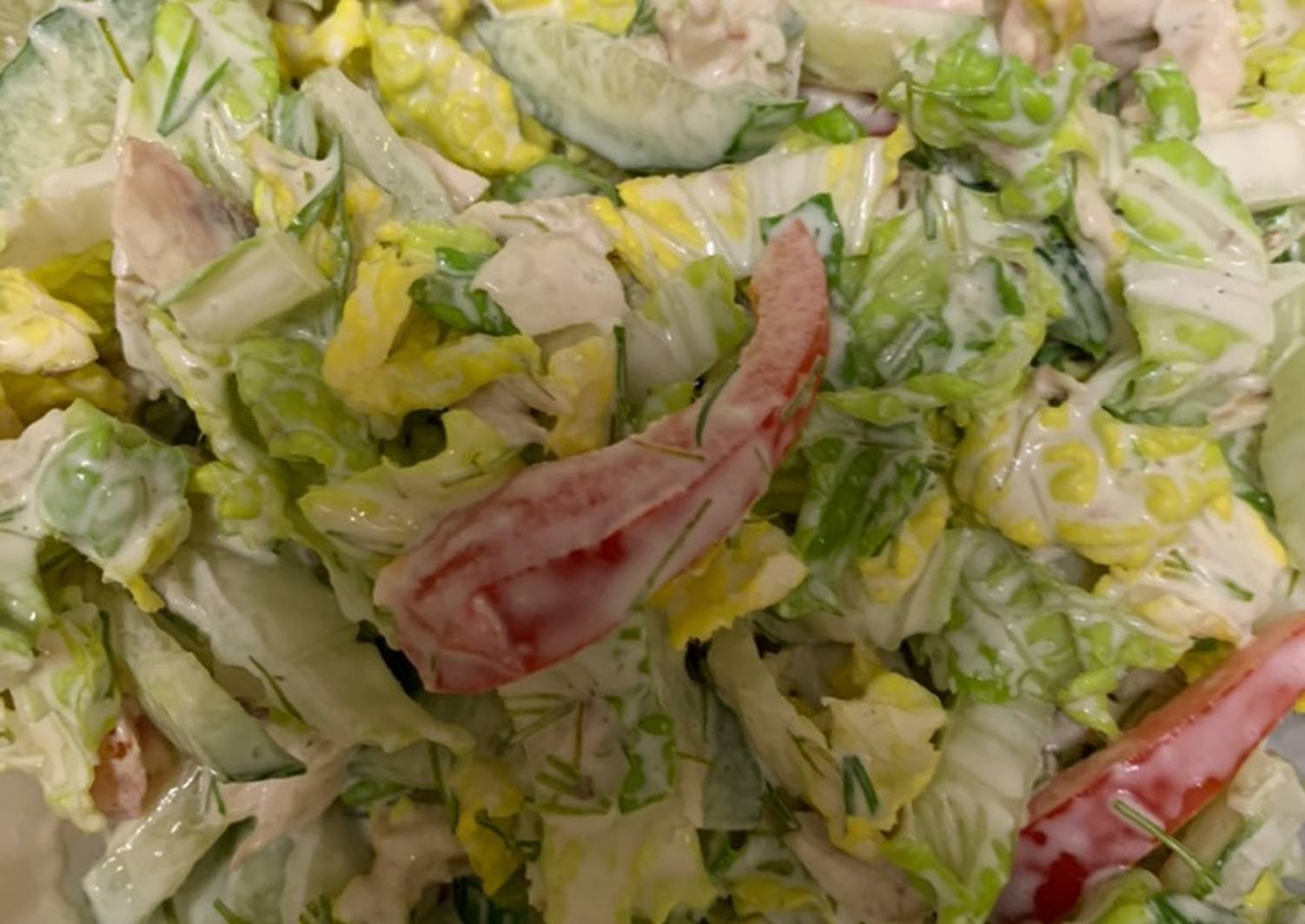 Салат переполох с пекинской капустой курицей и шампиньонами рецепт с фото пошагово