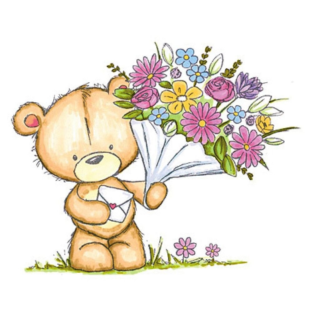 Внученька любимая люблю тебя. Мишка с цветами картинки. Медвежонок с цветами картинки. Милые рисунки для открытки. Рисунок маме на день рождения.