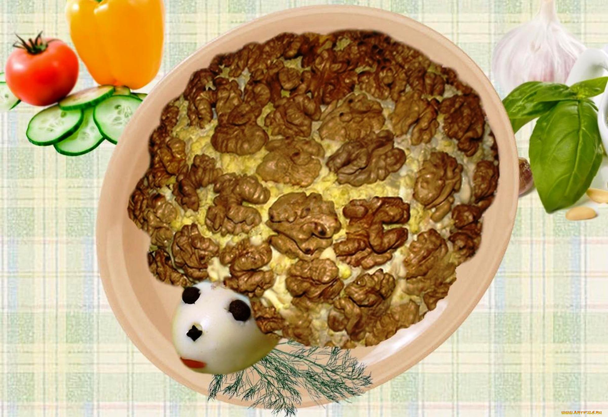 Салат черепаха рецепт с фото с копченой курицей с грецкими орехами