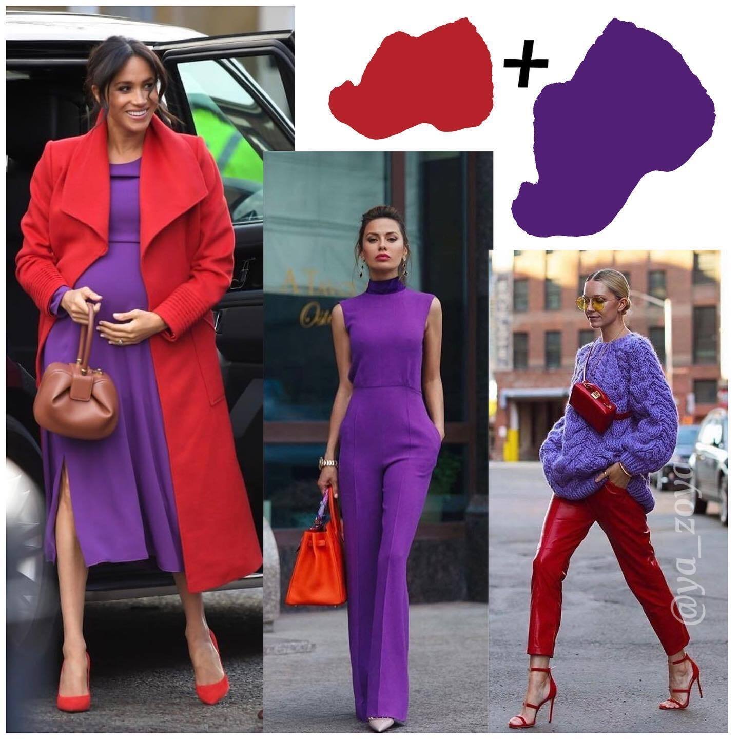Сочетание фиолетового с другими в одежде у женщин