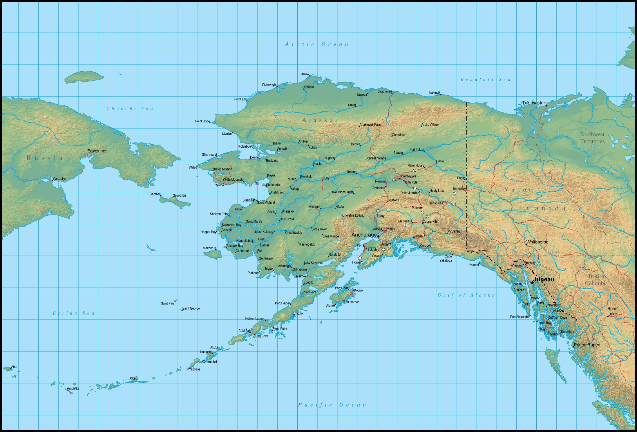 Аляска на контурной карте